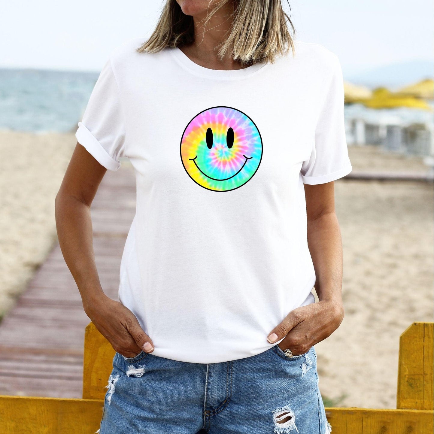 Tie-Dye Smiley Face Retro Aesthetic T-Shirt