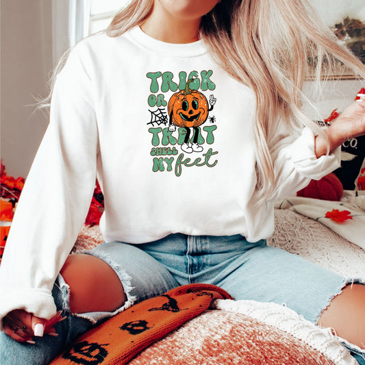 Trick or Treat Smell my Feet Retro Halloween Crewneck Sweatshirt