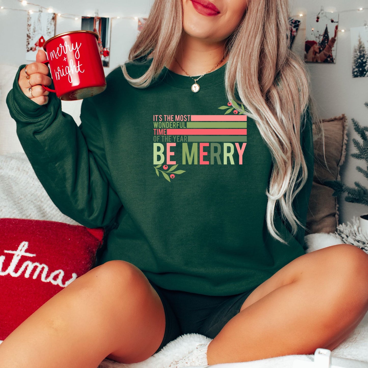 Retro Christmas It's the Most Wonderful Time of the Year Be Merry Crewneck Sweatshirt