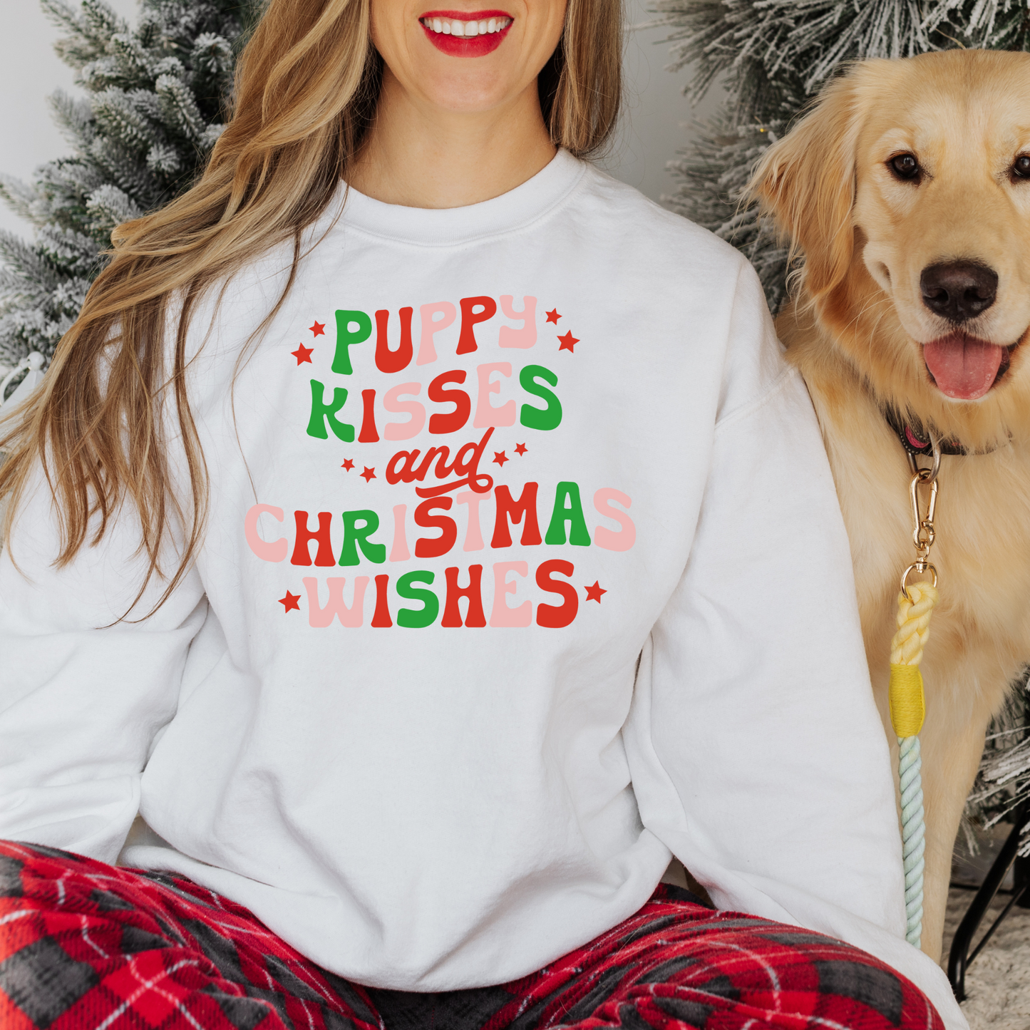 Puppy Kisses and Christmas Wishes Crewneck Sweatshirt