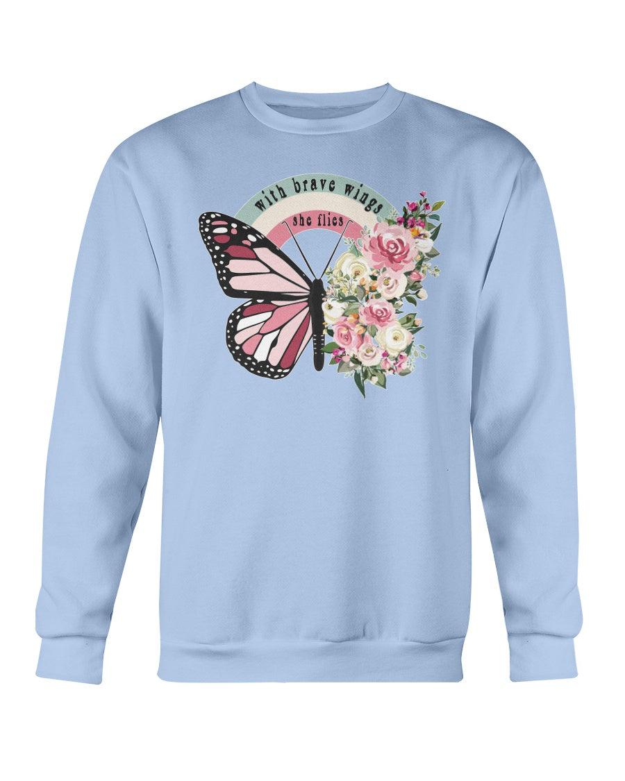 With Brave Wings She Flies Floral Retro Butterfly Crewneck Sweatshirt