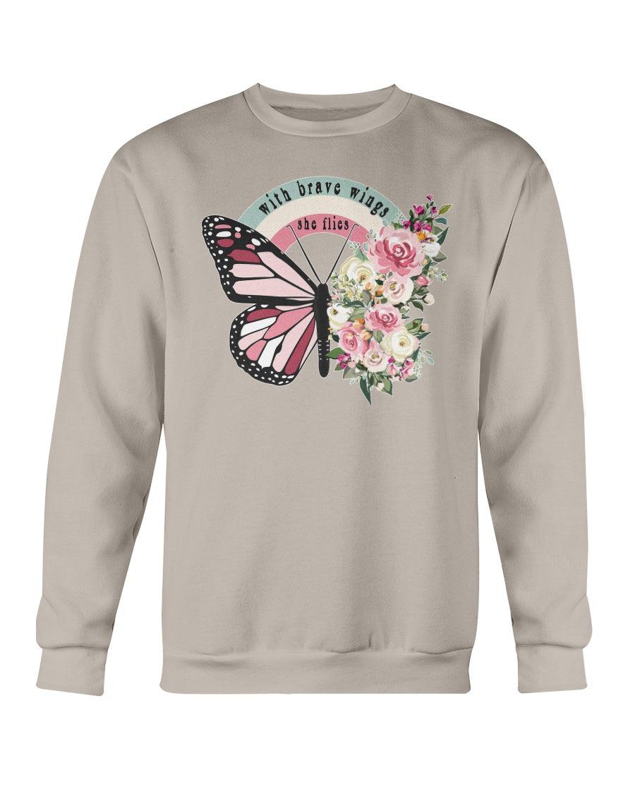 With Brave Wings She Flies Floral Retro Butterfly Crewneck Sweatshirt