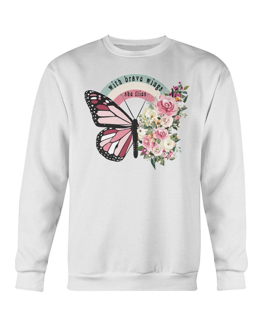 With Brave Wings She Flies Floral Retro Butterfly Crewneck Sweatshirt