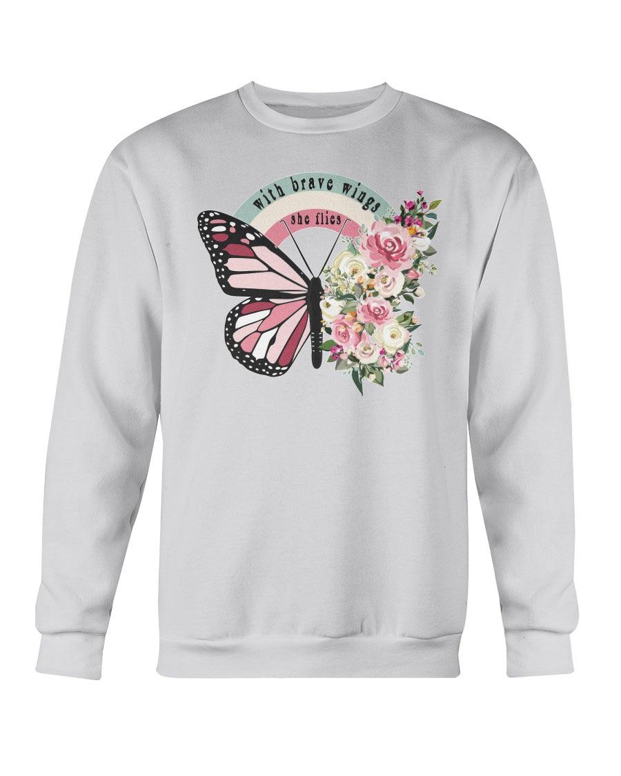 With Brave Wings She Flies Floral Retro Butterfly Crewneck Sweatshirt